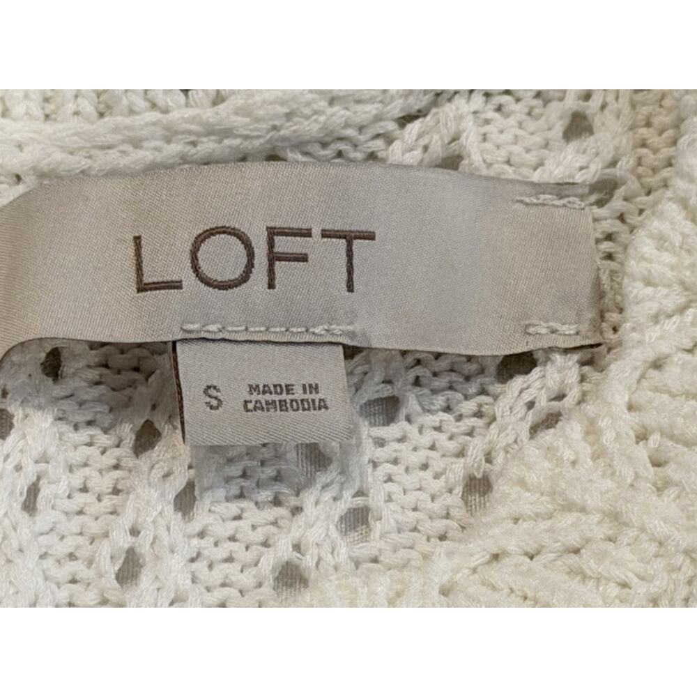 Ann Taylor Loft Open Knit White Short Sleeve Sweater Top: SZ Small Modest - Picture 8 of 9